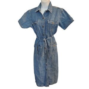 Vintage 80s Jane Ashley Blue Jean Shirt Dress Size M Casual Classic
